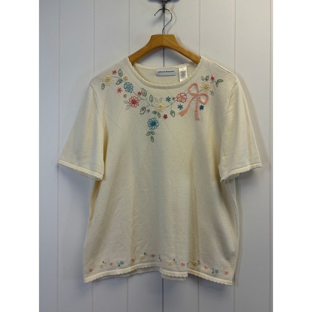 Alfred Dunner Grannycore Floral Embroidered Sweater Women Size XL Hipster Indie